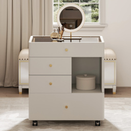 Leather Glass Saddle Walk-In Wardrobe Island Jewellery Dresser with Top - thumbnail 3