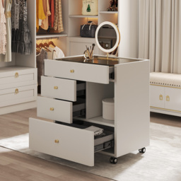 Leather Glass Saddle Walk-In Wardrobe Island Jewellery Dresser with Top - thumbnail 2