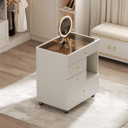 Leather Glass Saddle Walk-In Wardrobe Island Jewellery Dresser with Top - thumbnail 5