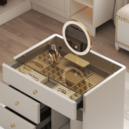 Leather Glass Saddle Walk-In Wardrobe Island Jewellery Dresser with Top - thumbnail 6