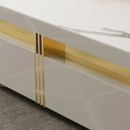 Trimied 1100mm Modern White Square Storage Coffee Table Stone Top with 4 Wood Drawers - thumbnail 5