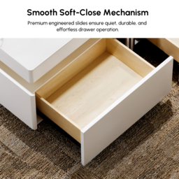 Trimied 1100mm Modern White Square Storage Coffee Table Stone Top with 4 Wood Drawers - thumbnail 9