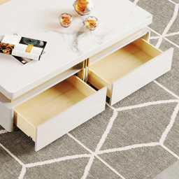 Trimied 1100mm Modern White Square Storage Coffee Table Stone Top with 4 Wood Drawers - thumbnail 4
