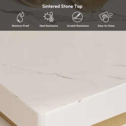 Trimied 1100mm Modern White Square Storage Coffee Table Stone Top with 4 Wood Drawers - thumbnail 7