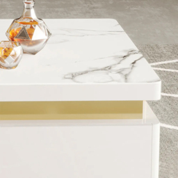 Trimied 1100mm Modern White Square Storage Coffee Table Stone Top with 4 Wood Drawers - thumbnail 6