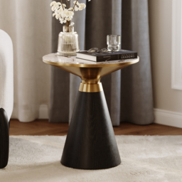 Sintered Stone Round Coffee Table 2 Pieces Set Modern Black Living Room Furniture - thumbnail 6