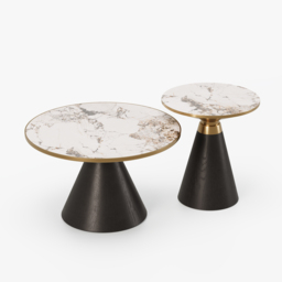 Sintered Stone Round Coffee Table 2 Pieces Set Modern Black Living Room Furniture - thumbnail 9