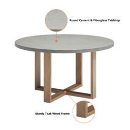 7 Pieces Teak Round Outdoor Concrete Dining Set with Gray Table Woven Armchair 6-Person - thumbnail 6
