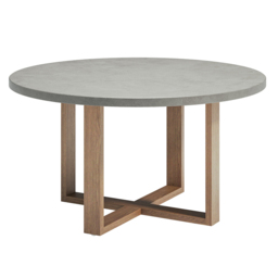 7 Pieces Teak Round Outdoor Concrete Dining Set with Gray Table Woven Armchair 6-Person - thumbnail 9