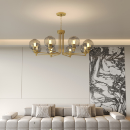 8-Light Sputnik Chandelier in  Gold Globe Glass Shade Included - thumbnail 1