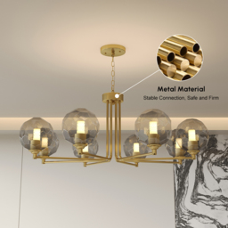 8-Light Sputnik Chandelier in  Gold Globe Glass Shade Included - thumbnail 5