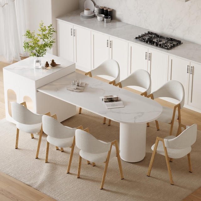 Expandable Kitchen Island with Marble-Pattern Sintered Stone Top 180 - 210 cm - image 1