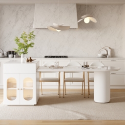 Expandable Kitchen Island with Marble-Pattern Sintered Stone Top 180 - 210 cm - thumbnail 3