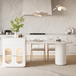 Expandable Kitchen Island with Marble-Pattern Sintered Stone Top 180 - 210 cm - thumbnail 4