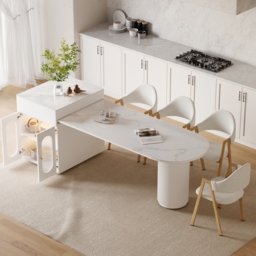 Expandable Kitchen Island with Marble-Pattern Sintered Stone Top 180 - 210 cm - thumbnail 2