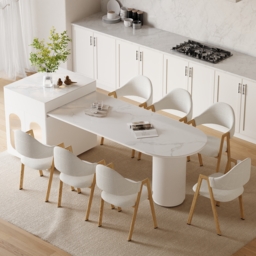 Expandable Kitchen Island with Marble-Pattern Sintered Stone Top 180 - 210 cm - thumbnail 1