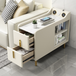 Modern Multifunctional Narrow Side Table Sintered Stone Top End Table Speaker & USB Port - thumbnail 1