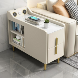 Modern Multifunctional Narrow Side Table Sintered Stone Top End Table Speaker & USB Port - thumbnail 4