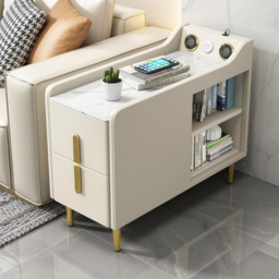 Modern Multifunctional Narrow Side Table Sintered Stone Top End Table Speaker & USB Port - thumbnail 2