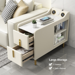 Modern Multifunctional Narrow Side Table Sintered Stone Top End Table Speaker & USB Port - thumbnail 6