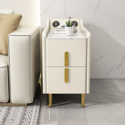 Modern Multifunctional Narrow Side Table Sintered Stone Top End Table Speaker & USB Port - thumbnail 3