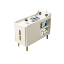Modern Multifunctional Narrow Side Table Sintered Stone Top End Table Speaker & USB Port - thumbnail 5
