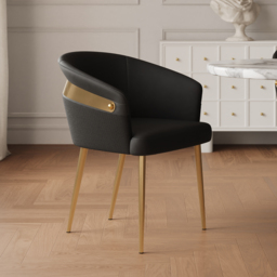 Set of 8 Modern Black PU Leather Dining Chair Curved Back with Gold Legs