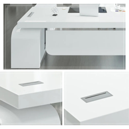 1800mm White L-shaped Modern Executive Desk Right Hand & Reclining Leather Office Chair - thumbnail 7