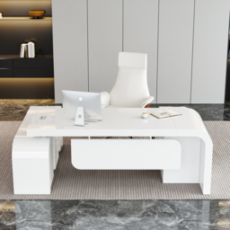 1800mm White L-shaped Modern Executive Desk Right Hand & Reclining Leather Office Chair - thumbnail 2