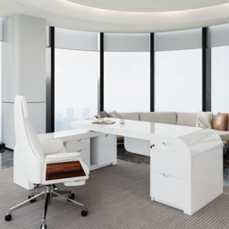 1800mm White L-shaped Modern Executive Desk Right Hand & Reclining Leather Office Chair - thumbnail 5