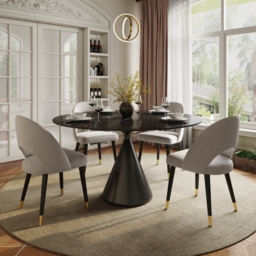 Modern 120cm Round Matte Sintered Stone Dining Table with Black Pedestal Base, Seats 4 - thumbnail 2
