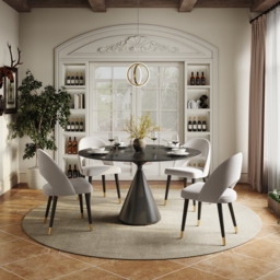Modern 120cm Round Matte Sintered Stone Dining Table with Black Pedestal Base, Seats 4 - thumbnail 3