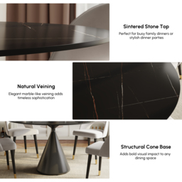 Modern 120cm Round Matte Sintered Stone Dining Table with Black Pedestal Base, Seats 4 - thumbnail 5