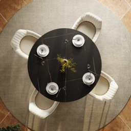 Modern 120cm Round Matte Sintered Stone Dining Table with Black Pedestal Base, Seats 4 - thumbnail 4