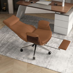 Reclining Leather Office Desk Chair High Back Adjustable Swivel Brown Executive Chair - thumbnail 1