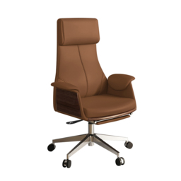Reclining Leather Office Desk Chair High Back Adjustable Swivel Brown Executive Chair - thumbnail 5