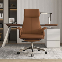 Reclining Leather Office Desk Chair High Back Adjustable Swivel Brown Executive Chair - thumbnail 3