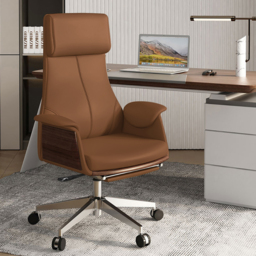 Reclining Leather Office Desk Chair High Back Adjustable Swivel Brown Executive Chair - thumbnail 2