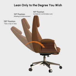 Reclining Leather Office Desk Chair High Back Adjustable Swivel Brown Executive Chair - thumbnail 8
