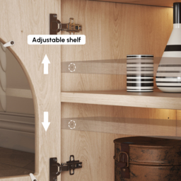 Arune Japandi Whitewash TV Stand with LED Lights and Arched Glass Cabinet Doors - thumbnail 9