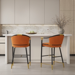 Modern Counter Stools with Velvet Upholstery Orange Bar Stools - thumbnail 2