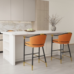 Modern Counter Stools with Velvet Upholstery Orange Bar Stools - thumbnail 3