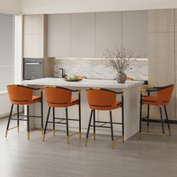 Modern Counter Stools with Velvet Upholstery Orange Bar Stools - thumbnail 5