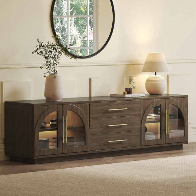 Arune 180 cm Arched Glass Doors Smoked Brown TV Stand with Storage and LED - image 1