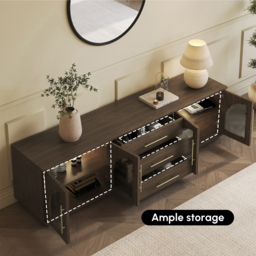 Arune 180 cm Arched Glass Doors Smoked Brown TV Stand with Storage and LED - thumbnail 7
