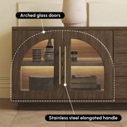 Arune 180 cm Arched Glass Doors Smoked Brown TV Stand with Storage and LED - thumbnail 8