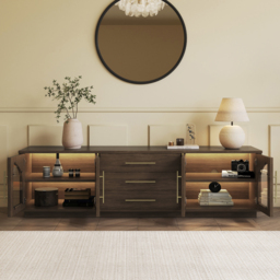 Arune 180 cm Arched Glass Doors Smoked Brown TV Stand with Storage and LED - thumbnail 3
