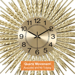 Large 3D Sunburst Metal Oversized Wall Clock Wheat Home Decor - thumbnail 6