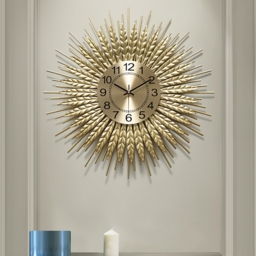 Large 3D Sunburst Metal Oversized Wall Clock Wheat Home Decor - thumbnail 2