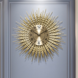 Large 3D Sunburst Metal Oversized Wall Clock Wheat Home Decor - thumbnail 3